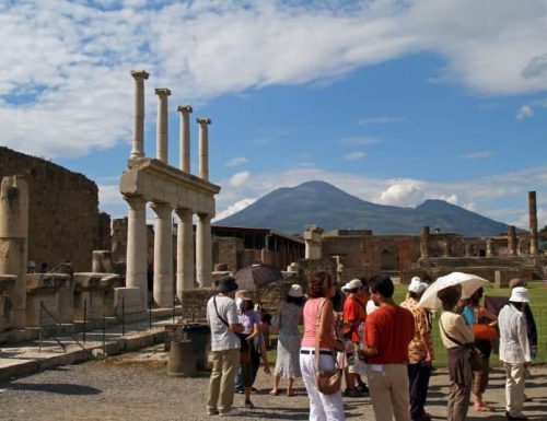 Pompeii ruins with Vesuvio